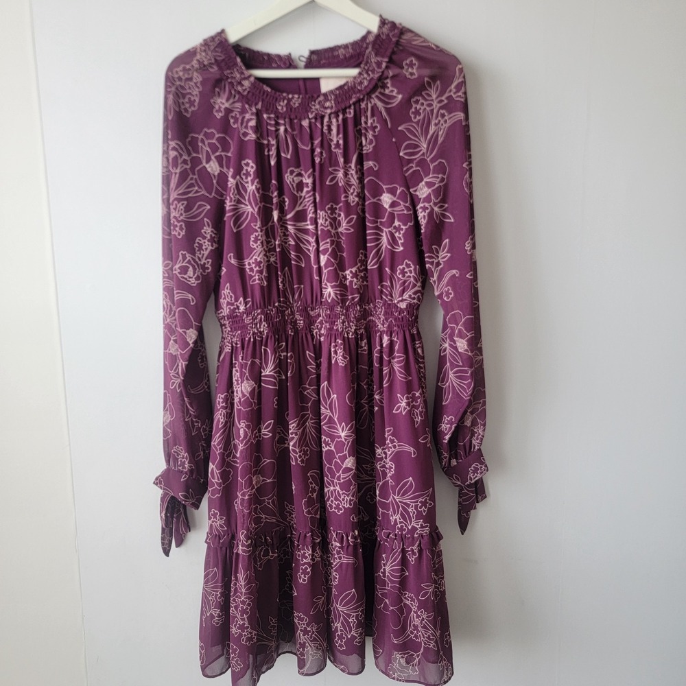 Gal Meets Glam women's floral print Primrose Dress size 2 in a purple tie sleeve